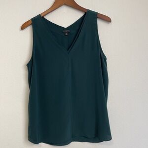 Ann Taylor Top Women M Green 100% Silk Sleevless Tank Classic Casual Feminine